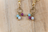 Nola - Oorbellen - Roze & blauwe stenen - Stainless steel - Goud
