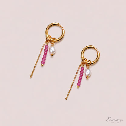 Faye - Hoop oorbellen - Roze toermalijn - Stainless steel - Goud