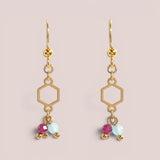 Nola - Oorbellen - Roze & blauwe stenen - Stainless steel - Goud